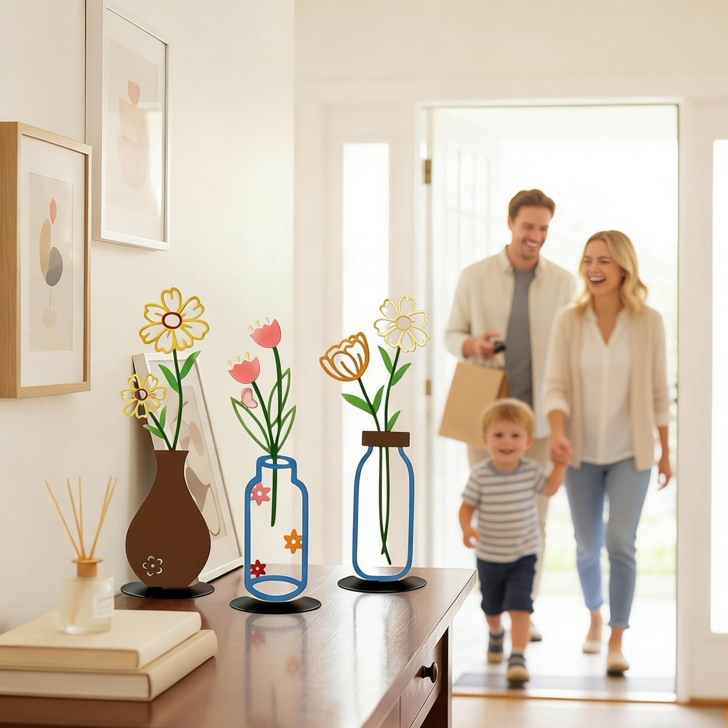 3PCS Sculptures Home Decor, Metal Vase Tabletop Decor, Home Decor for Living Rooms Bedrooms Bookshelves and Desks (Black)