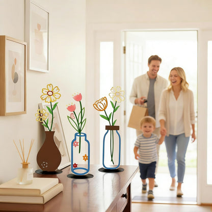 3PCS Sculptures Home Decor, Metal Vase Tabletop Decor, Home Decor for Living Rooms Bedrooms Bookshelves and Desks (Black)