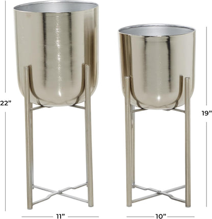 CosmoLiving by Cosmopolitan Metal Indoor Outdoor Planter Dome Large Planter Pot with Removable Stand, Set of 2 Planters 19", 22"H, Gold