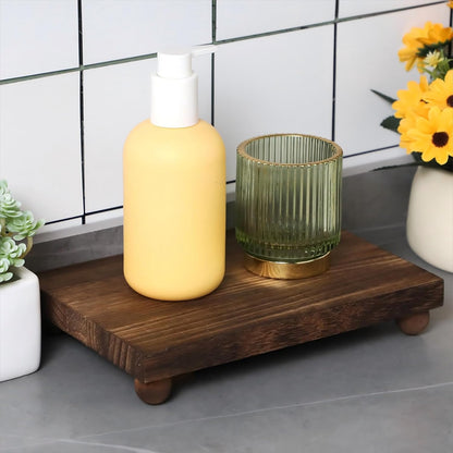 Amyhill Wood Pedestal Stand Kitchen Soap Tray Farmhouse Wooden Riser Stand for Kitchen Bathroom Counter Table Decor Plant Candle Vases Display(Classic,Black,12 x 7 Inch)