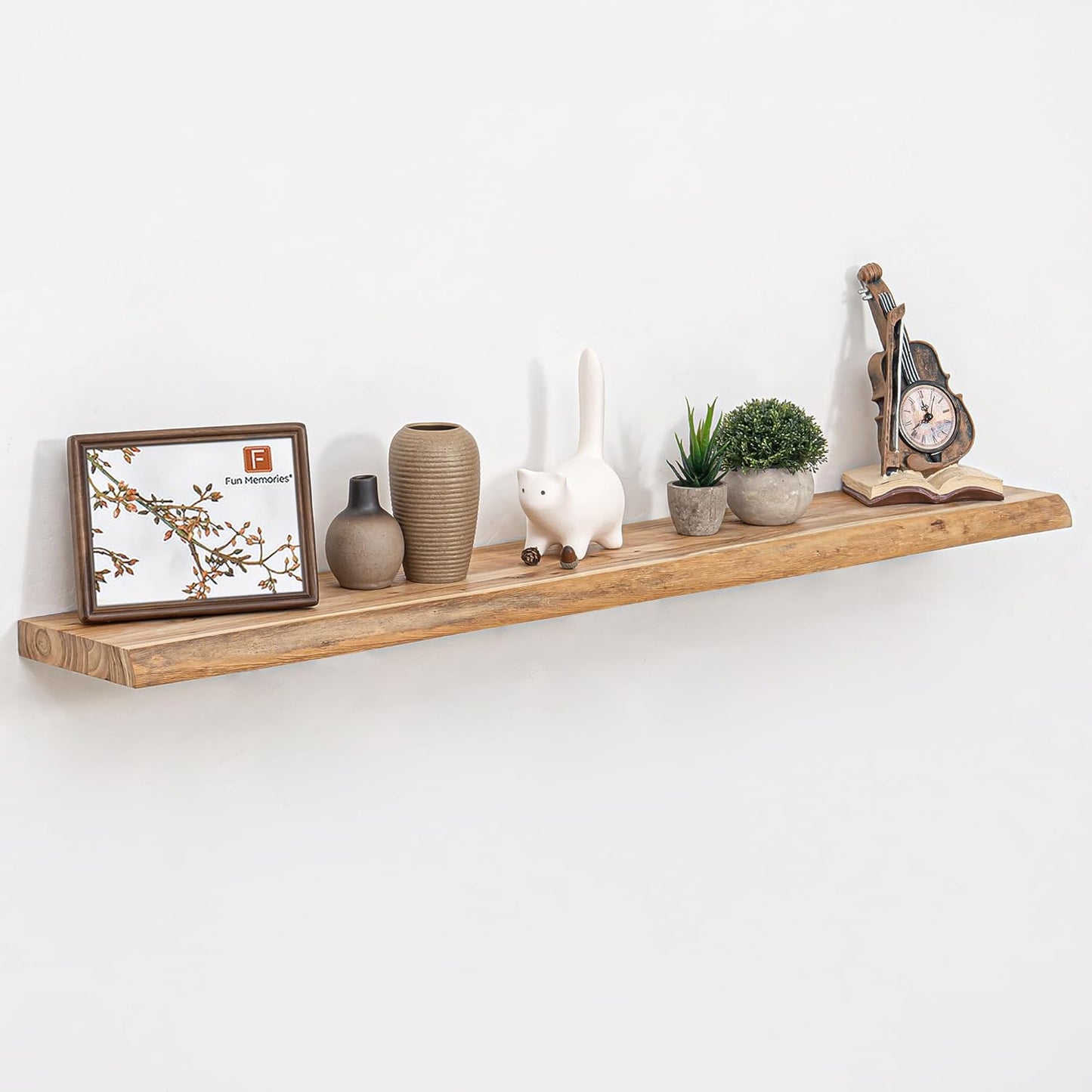 Floating Shelves 36 Inches Long - 8 Inch Deep Rustic Premium Solid Pine Wood for Storage - Farmhouse Wall Mounted for Living Room - Heavy-Duty Metal Bracket - 36" W x 8" D - Set of 2 - White Color