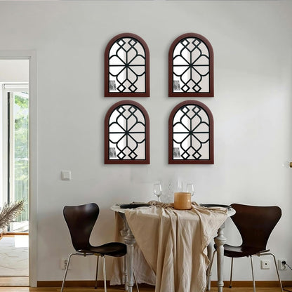 ZEXUIRU 4 Set. Rustic Wall Mirrors for Bedroom Bathroom Living Room Entryway Wood Farmhouse Square Easy to Hang Framed Decorative Accent Hanging Wall-Mounted Mirror Set for Living Room - Black