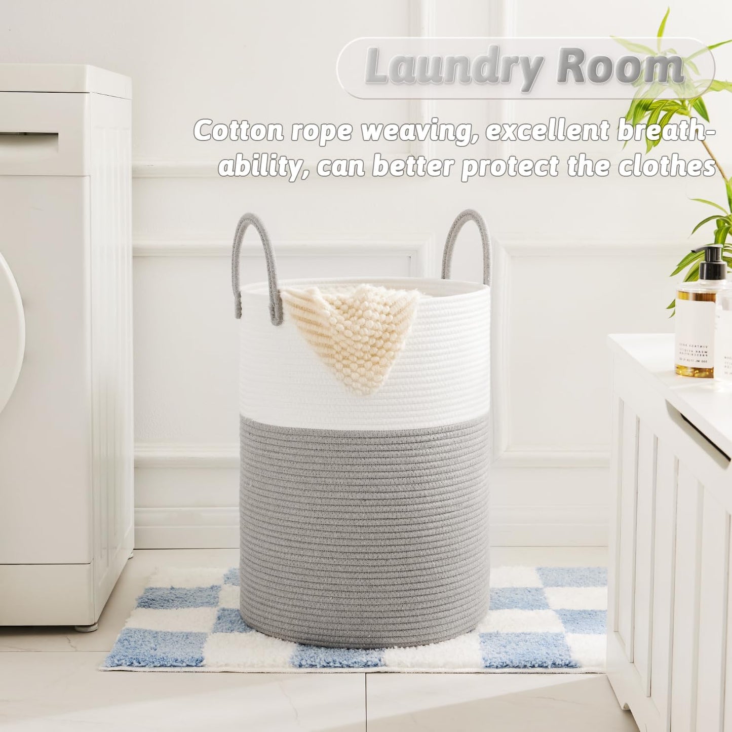 Artfeel Laundry Basket,Woven Cotton Rope Laundry Hamper,60L for Decor Storage of Dirty Clothes,Toys and Blankets in Bathroom,Baby Room and Living Room