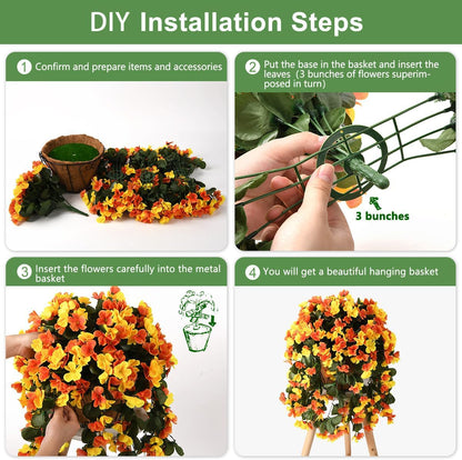 INQCMY Artificial Fake Hanging Plants Flowers Basket for Spring Summer Outdoor Outside Decoration,Faux Silk Begonia Flower in Planter Look Real UV Resistant for Home Porch Patio Balcony Yard Decor