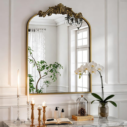 Dewfig Arched Full Length Mirror, 76"x34" Large Floor Mirror, Full Body Mirrors for Leaning or Hanging, Standing Mirrors for Bedroom, Living Room,Dressing Room, Aluminum Alloy Frame, Black