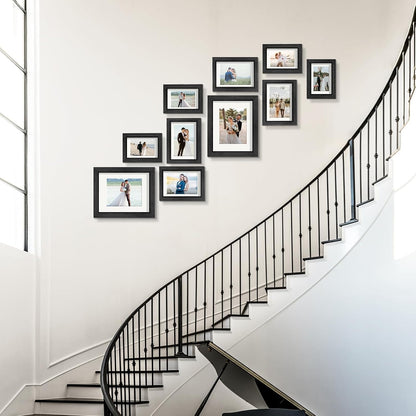 Povrgive Picture Frames, Made of Real Glass and Wooden Frame, Gallery Photo Frames Set of 10 for Collage Wall Decor, Multi Sizes Including 8x10, 5x7, 4x6 for Mounting or Tabletop Display, Wood