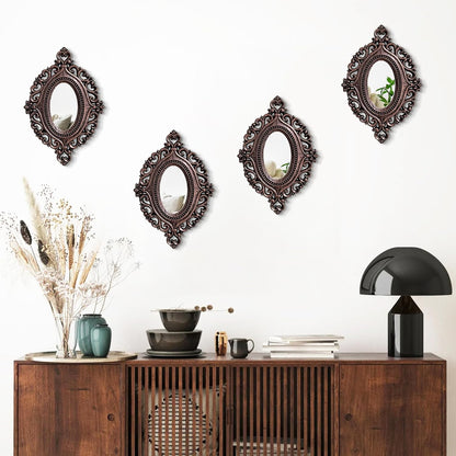 ZEXUIRU 4 Set. Rustic Wall Mirrors for Bedroom Bathroom Living Room Entryway Wood Farmhouse Square Easy to Hang Framed Decorative Accent Hanging Wall-Mounted Mirror Set for Living Room - Black