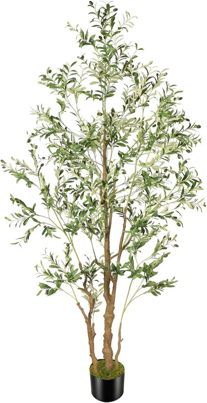 OXLLXO 7.2ft Artificial Olive Tree (85in) with Plastic Nursery Pot Faux Olive Silk Tree, Fruits Fake Plant for Office House Farmhouse Living Room Home Decor (Indoor/Outdoor)