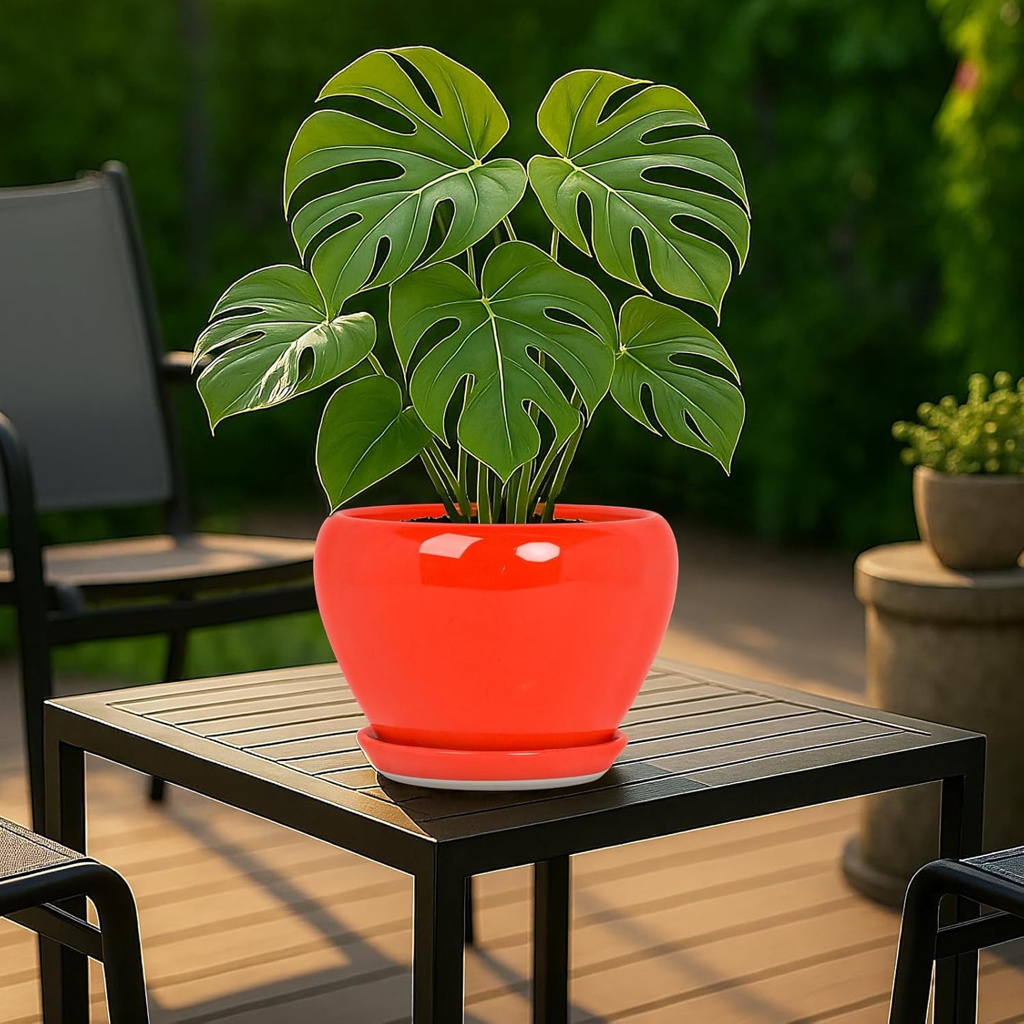 Deep Dream 6 Inch Plant Pots- Ceramic Planter Pot with Drainage Hole and Saucer, Round Flower Pot for Indoor Outdoor Succulent, Snake Plants and Cactus, Blue