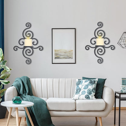 OYEFLY 2 Pcs Metal Wall Candle Sconces,Black Elegant Swirling Wall Decorations (Black)
