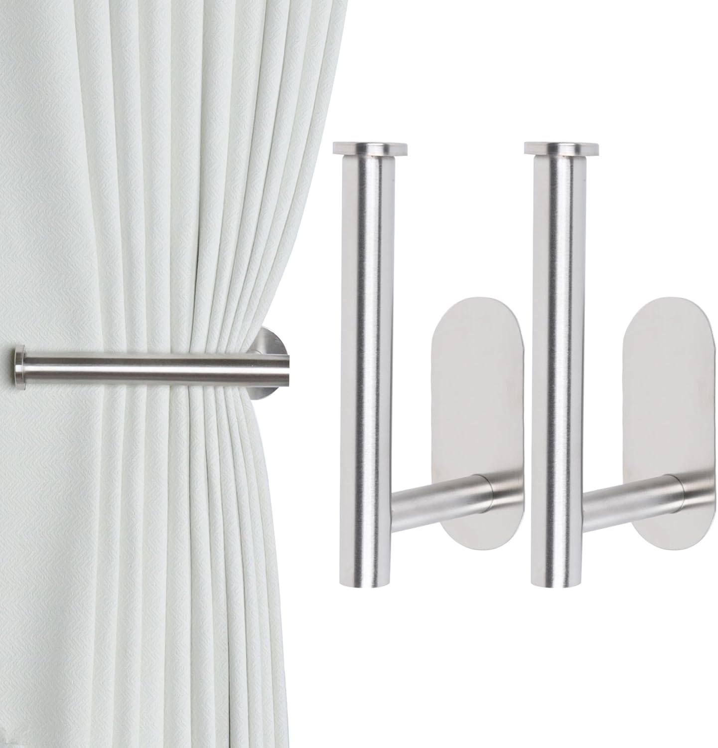 Groleca 2 Pack Adhesive Curtain Holdbacks Curtain Tie Backs Curtain Holdbacks No Drill Curtain Pull Backs Adhesive Curtain Hooks Curtain Holders for Drapes (2, Black)