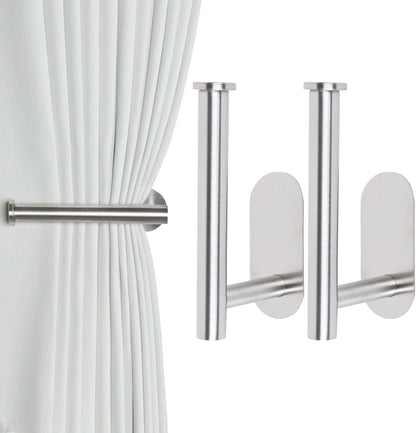Groleca 2 Pack Adhesive Curtain Holdbacks Curtain Tie Backs Curtain Holdbacks No Drill Curtain Pull Backs Adhesive Curtain Hooks Curtain Holders for Drapes (2, Black)