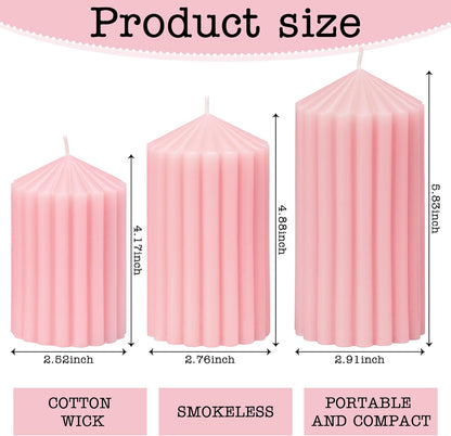 3 Pack White Ribbed Pillar Candles - Soy Wax Unscented, 2.76" x4.2/4.9/5.9 in Smokeless Non Toxic Cotton Wick, Aesthetic Modern Candles for Home Decor, Dinner Table, Living Room, Housewarming Gift