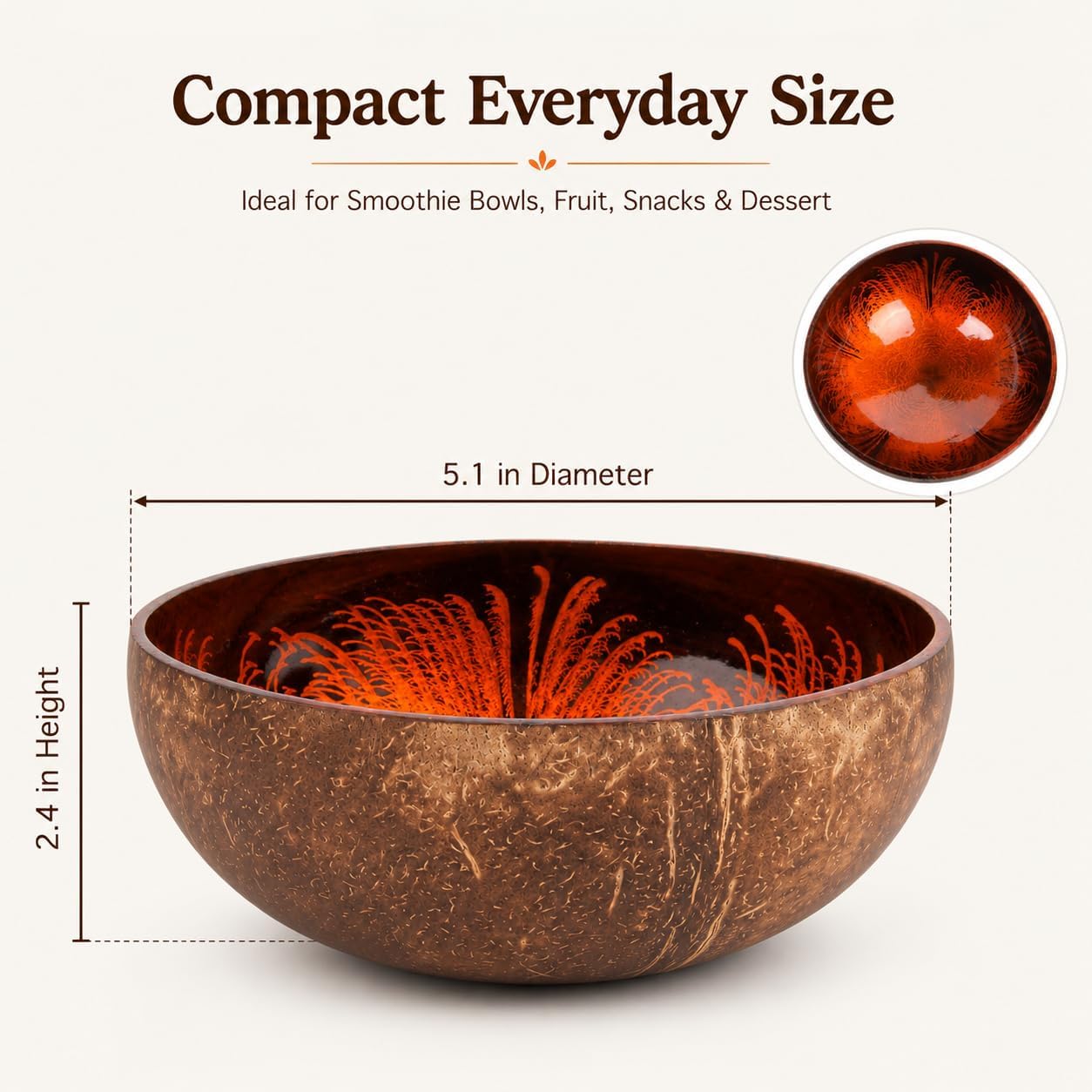 ChezMax Natural Coconut Bowl with Mother of Pearl Inlays - Key Bowl & Fruit Snack Holder (Blue-Gold)