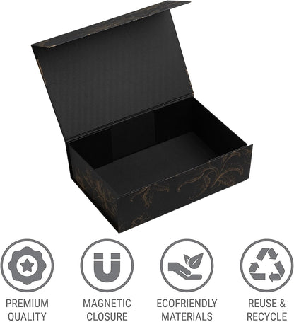 Luxury Keepsake Gift Box | Gold Floral Decorative Boxes with Magnetic Lids for Presents, Wedding Memory Box, and Bridal Gifts. 11.5" x 7.5" x 3.5"
