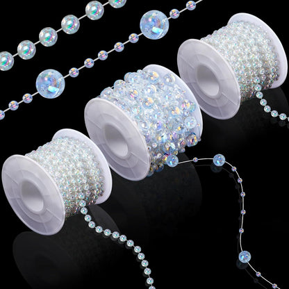 Bonuci 3 Rolls 66 Feet Pearls String Garland Faux Pearl Garland Spool Roll Strand Decoration Artificial Beads Chain Trim for Wedding Party Crafting Wedding Mother's Day Flower Decor(Ivory,4mm)