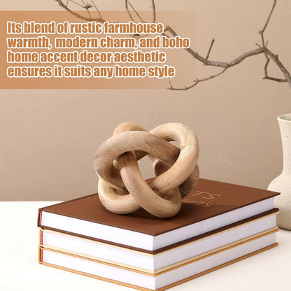 Yalikop 3 Link Wood Knot Decor Rustic Home Décor Accents Hand Carved Coffee Table Decoration, Boho Chain Link Decoration, Modern Shelf, Rustic Objects for Home Living Room Bedroom(White)