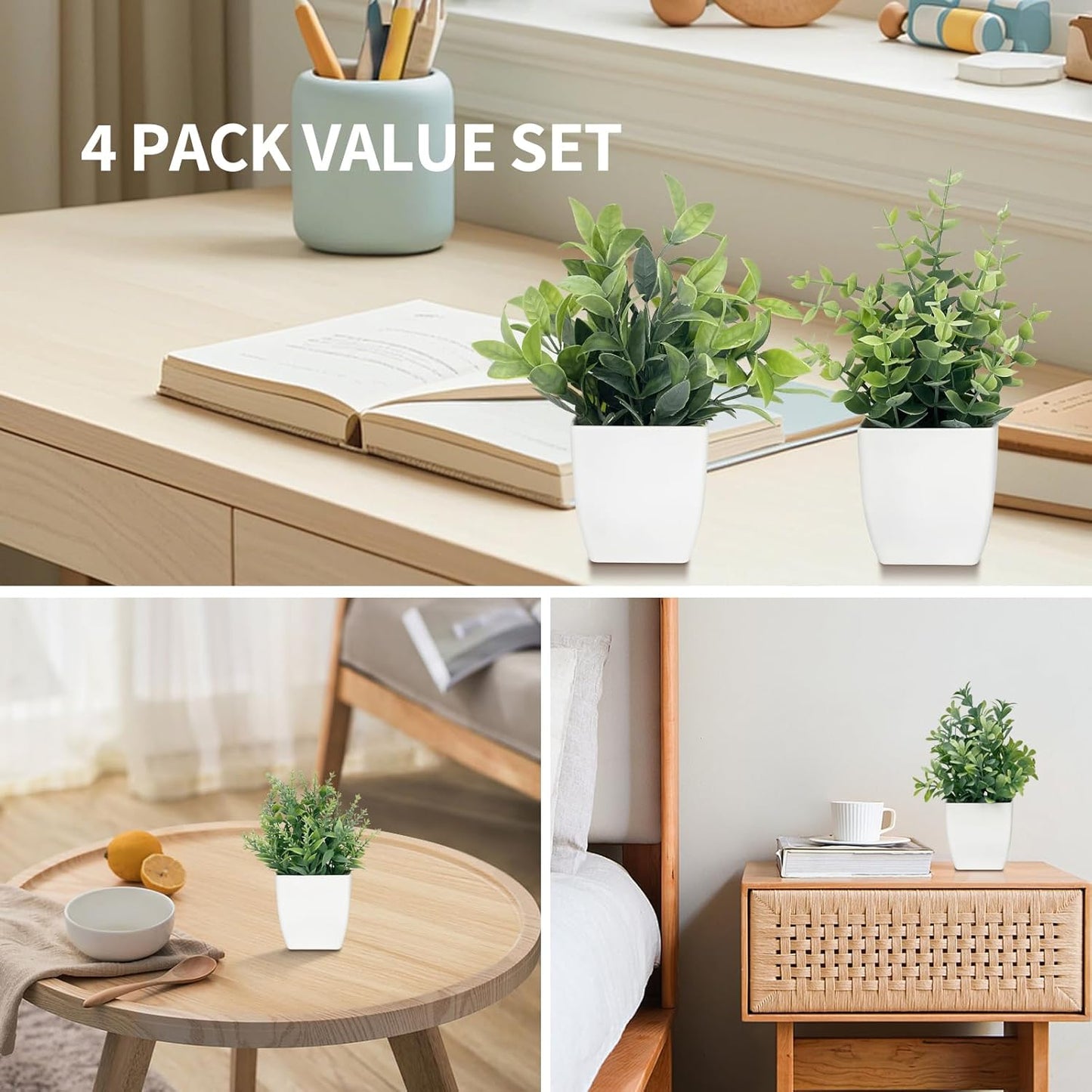 2 Pack Artificial Potted Plants Small Fake Eucalyptus - 7.5 Inch Mini Indoor Plants for Shelf, Desk, Bathroom Decor, Mantel Real Touch Faux Greenery (Sage Green)