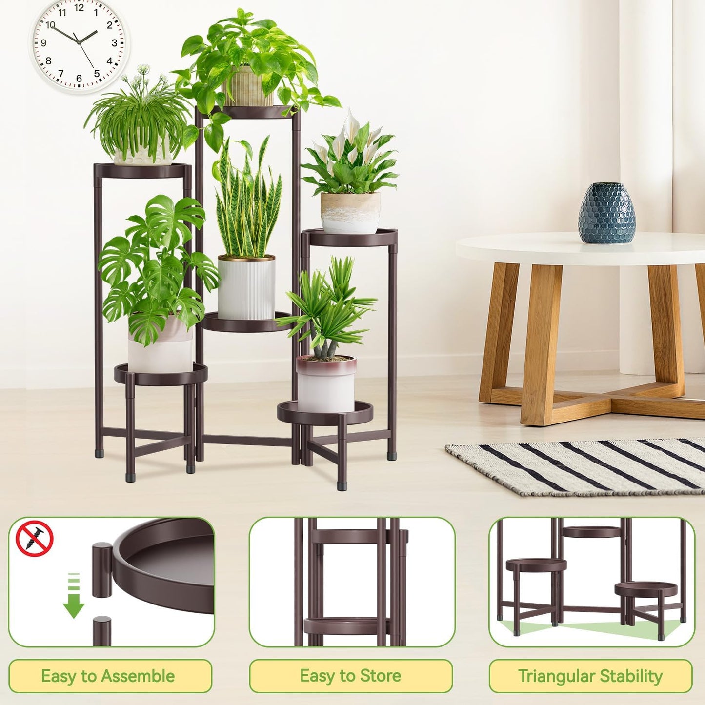 iDavosic.ly Plant Stand Indoor Outdoor, 5 Tier Corner Metal Flower Display Holder Shelf, Folding Tall Orchid Rack for Patio Balcony Porch Garden Living Room House, Black