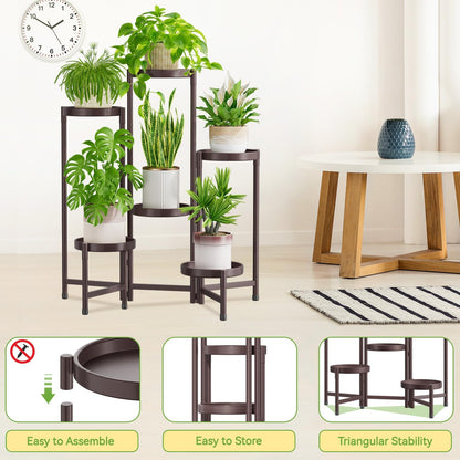iDavosic.ly Plant Stand Indoor Outdoor, 5 Tier Corner Metal Flower Display Holder Shelf, Folding Tall Orchid Rack for Patio Balcony Porch Garden Living Room House, Black