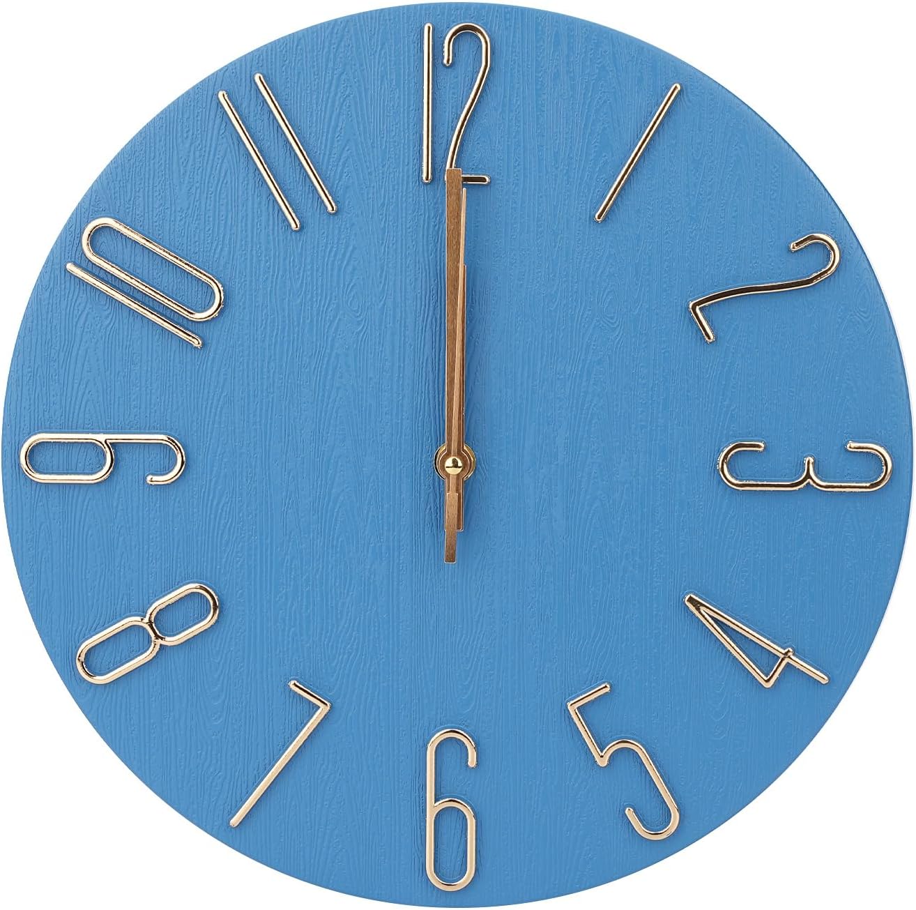 Wall Clock 12 Inch Silent Non-Ticking Imitation Wood Indoor Clock Round White Decor Clock Modern 3D Figures Quartz Wall Clocks for Home, Hotel, Office, School, Bedroom, Living Room, Kitchen