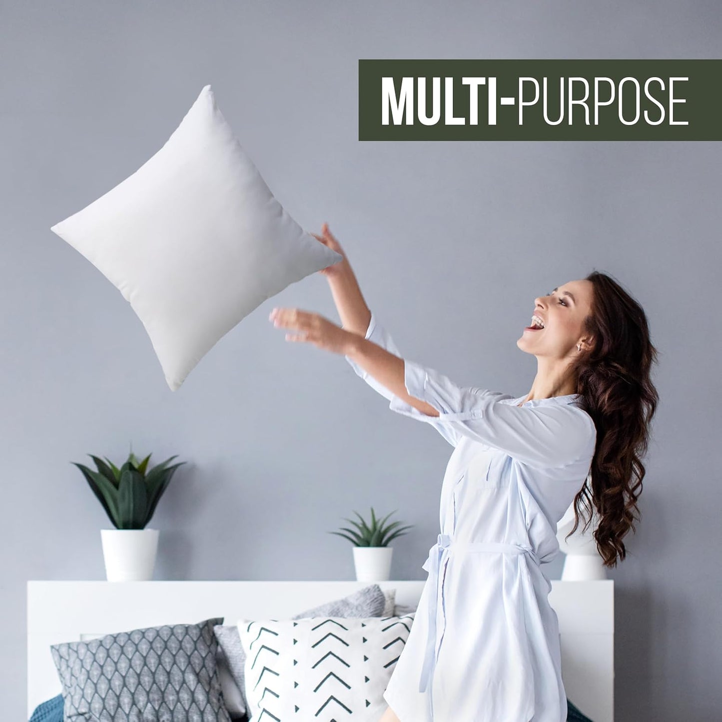 Utopia Bedding Throw Pillows (Set of 4, White) – 18 x 18 Inches Down Alternative Pillows for Bed, Sofa, and Couch - Fluffy Decorative Stuffer Pillow for Indoors & Outdoors