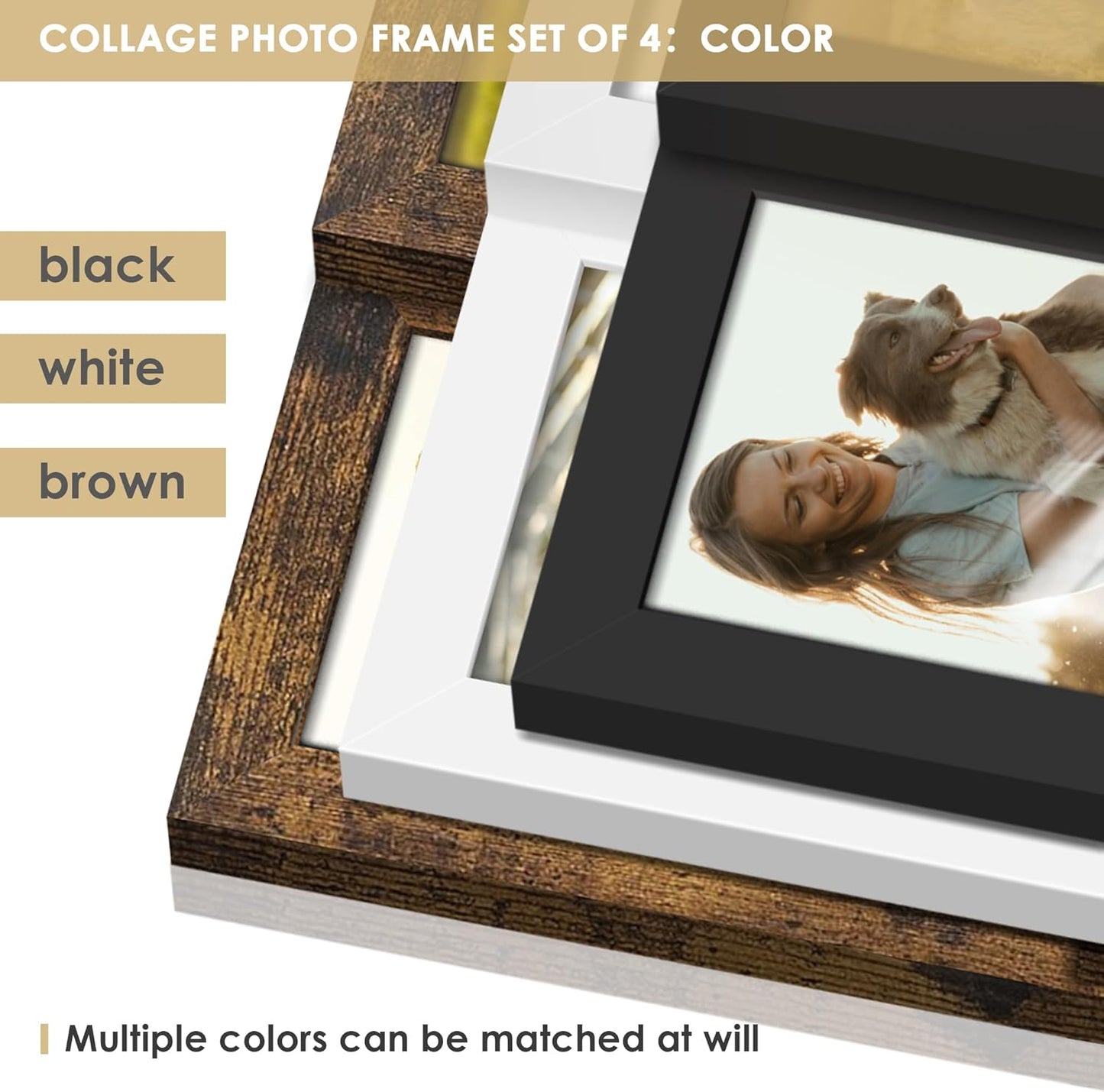 DUENPY 4x6 Collage Picture Frame Tempered Glass Front, Displays Four 4x6 Photo, Family Photo Collage Frame, Wall Decor Wall Hanging or Tabletop, Brown