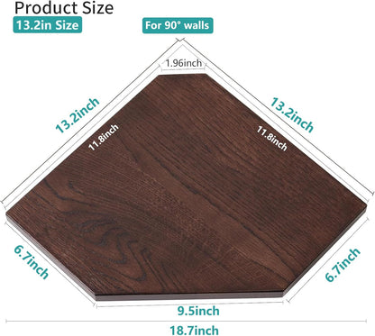 Corner Wall Shelves, Corner Floating Shelves Set of 2 Solid Oak Wood Display Shelf with Wire Hole Small Plant for Kitchen Living Room Natural