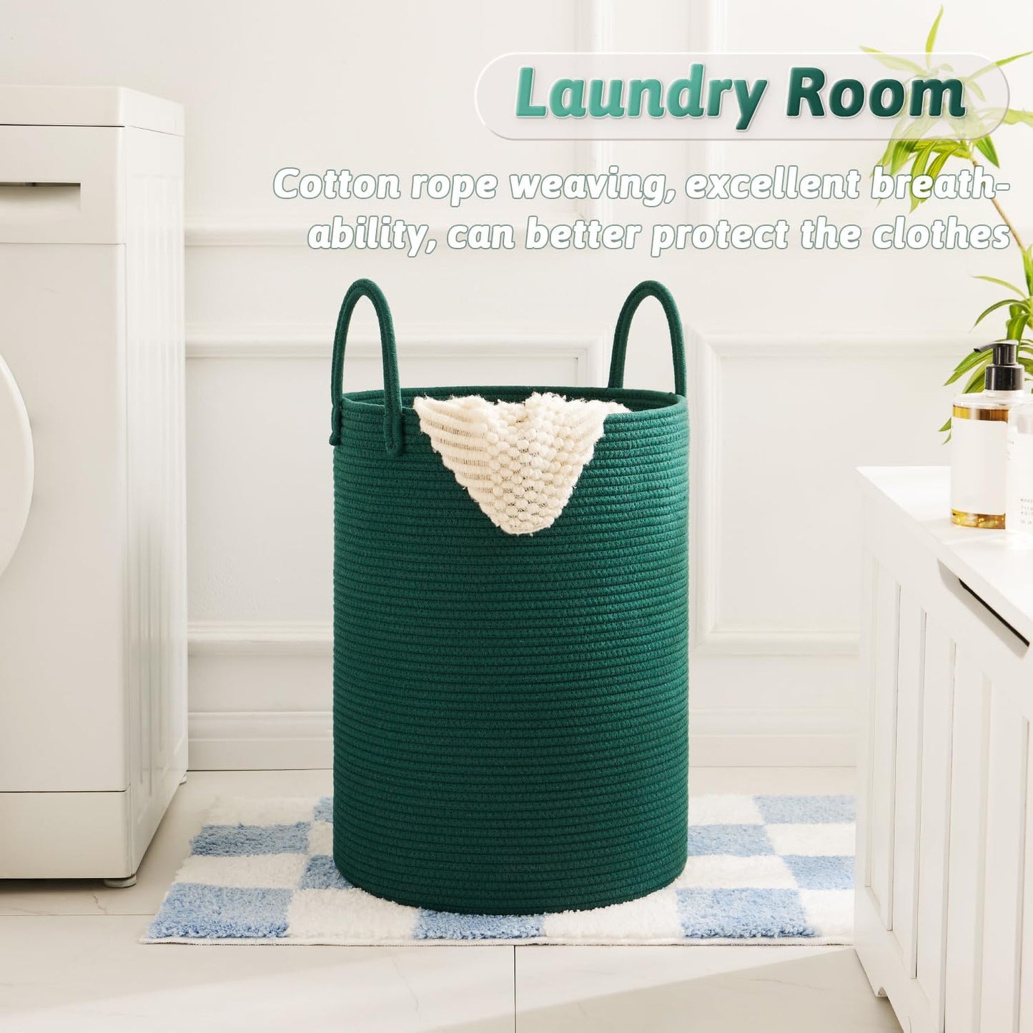 Artfeel Laundry Basket,Woven Cotton Rope Laundry Hamper,60L for Decor Storage of Dirty Clothes,Toys and Blankets in Bathroom,Baby Room and Living Room