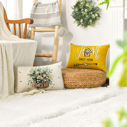 AVOIN colorlife Bless Our Home Farmhouse Eucalyptus Leaves Throw Pillow Covers, 18 x 18 Inch Truck Home Sweet Home Cushion Case Decorations Set of 4