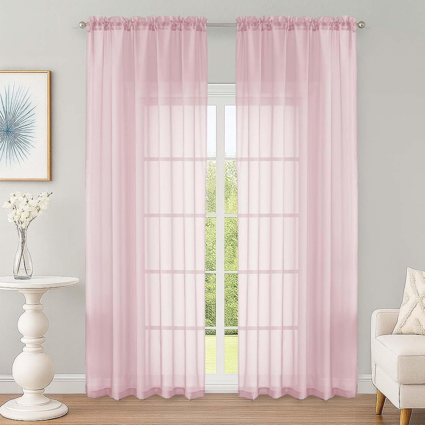 OWENIE Sheer Curtains 84 inches Long 2 Panels Set for Living Room/Bedroom, Rod Pocket Voile Sheer Panel Drapes, White, 2pcs, Each 42" W x 84" L - Colors A