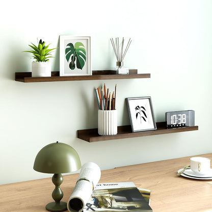 White Floating Shelves for Wall Decor, Wall Mounted Wood Storage Shelf for Bedroom, Living Room, Bathroom, Kitchen, Nursery, Display Picture Ledge Shelf with Lip Set of 2-14 Inches, White