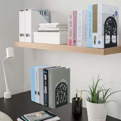 EOOUT Bookends for Shelves Decorative, 5 Pairs of Tree Bookends Supports, Black Metal Book Stoppers for Heavy Books, Heavy Duty Book Ends for Home Office School.