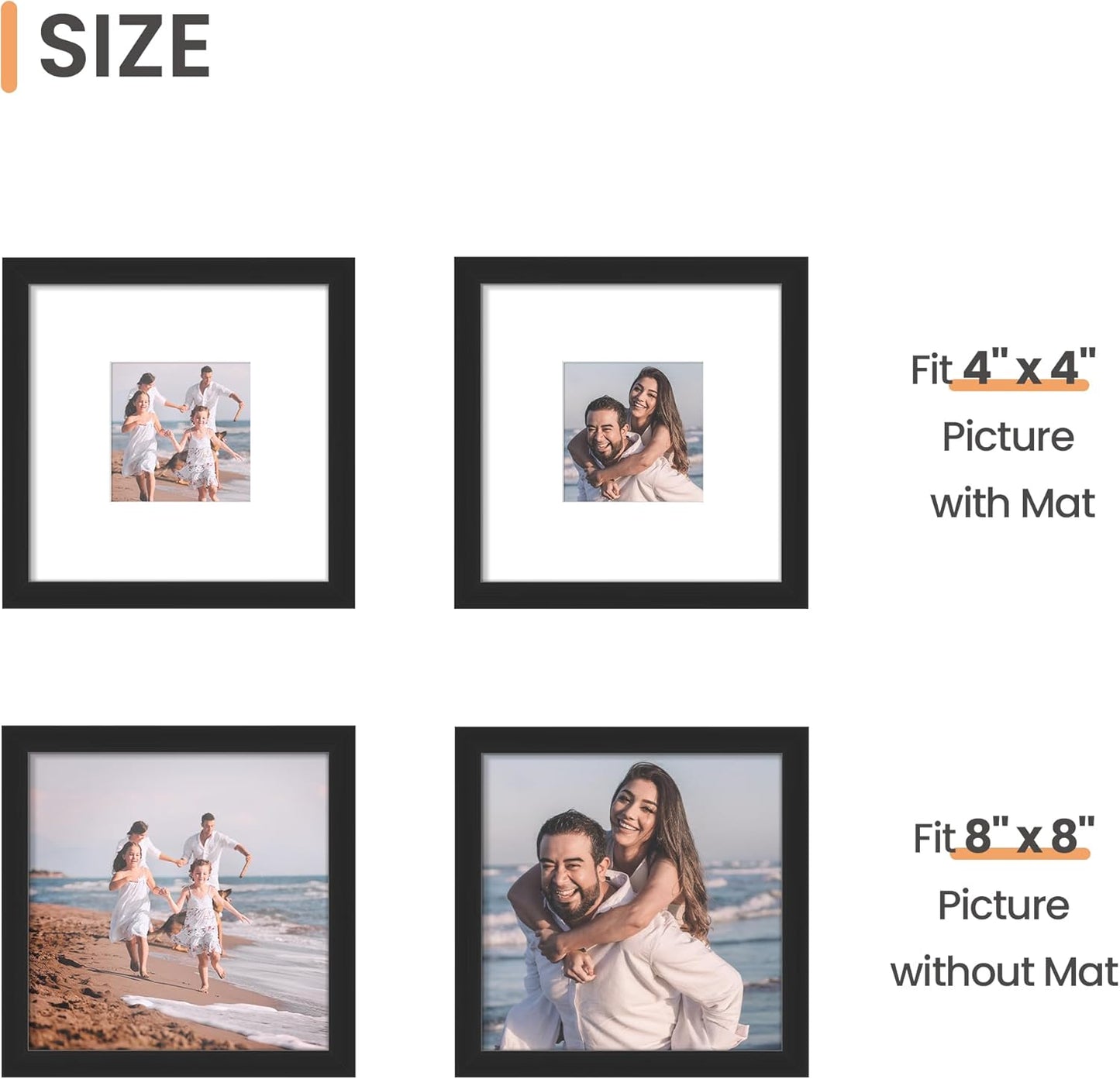 upsimples 8x10 Picture Frame, Display Pictures 5x7 with Mat or 8x10 Without Mat, Wall Hanging Photo Frame, Black, 1 Pack - Colors A