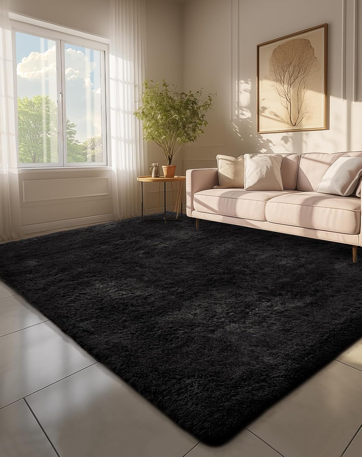 Ophanie Round Rugs 5Ft Ivory Circle Area Rug, Nursery Room Decor, Christmas Aesthetic Bedroom Home Circular Carpet 5 Foot, Fluffy Fuzzy Shag Plush Cream Living Room Rugs for Kids Boys Girls Teen Baby