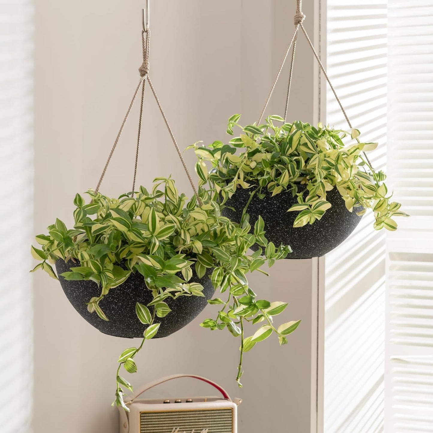 LA JOLIE MUSE Large Hanging Planters - 13 Inch Flower Pots Outdoor Indoor, Hanging Garden Planters Set of 2, New Iron Color