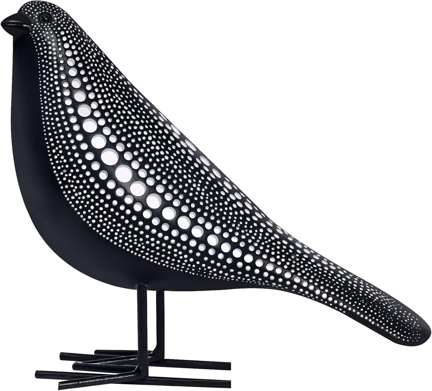 Quoowiit Bird Figurine, Modern Sculpture and Statues for Home Decor, Animal Statues for Bookshelf, Table, Entryway, Fireplace, Resin Decorative Sculpture with Chic Polka Dots Art Design (White)