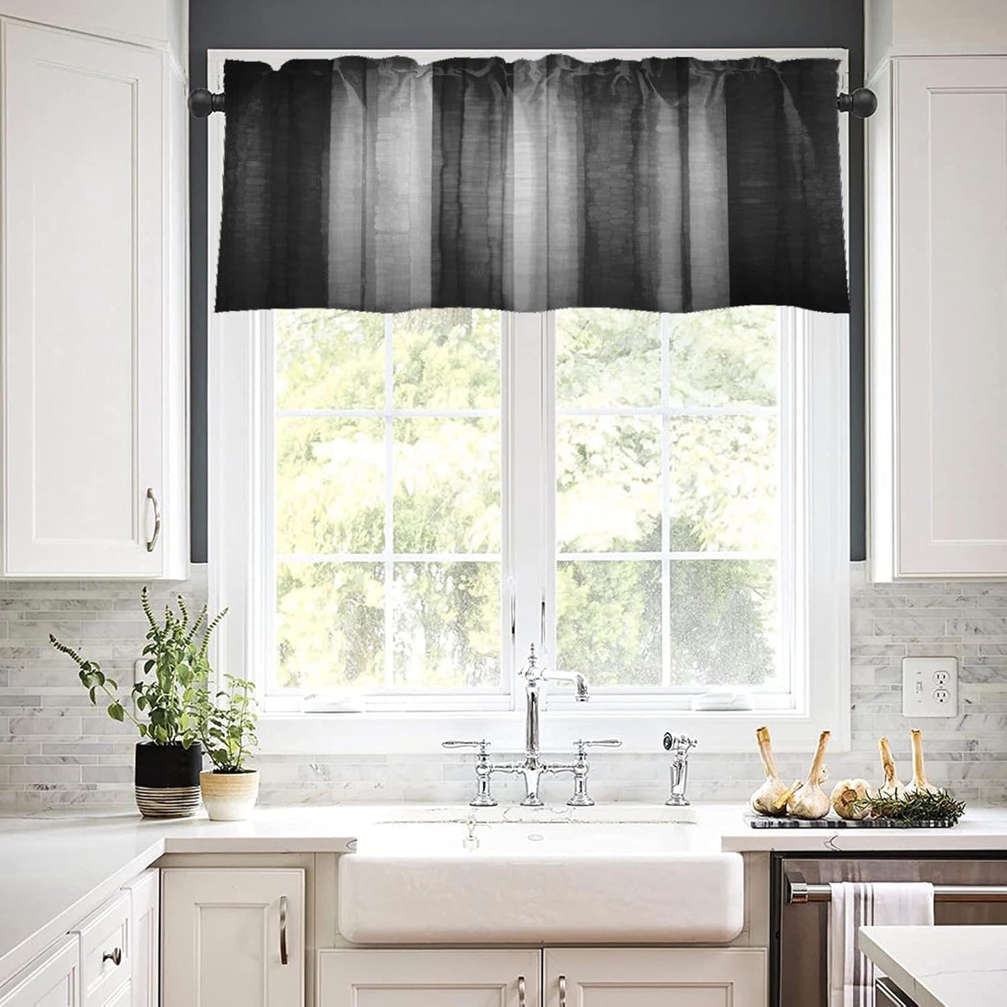 Emvency 2 Pack Dark Grey Valances Window Treatments, Gray Striped Abstract Blackout Drapes Adjustable Curtain for Windows Living Room Kitchen Over Sink, 52x18 Inch Rod Pocket Valances