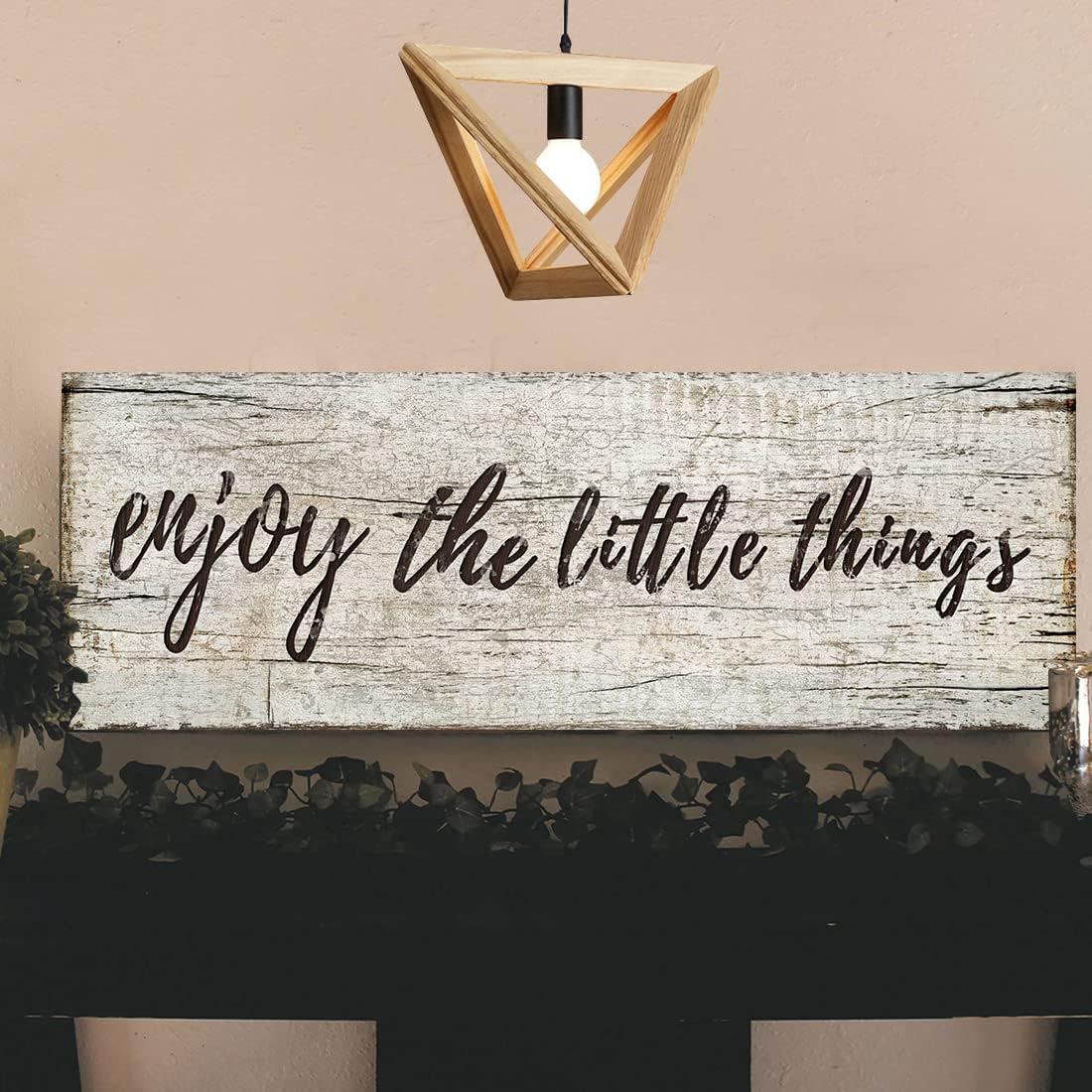 Quotes Wall Decor Enjoy the Little Things Sign Family Wall Signs Canvas Prints Rustic Wooden Wall Art Wood Pictures for Living Room Bedroom Office Home Decor, 6 X 17 Inch Framed