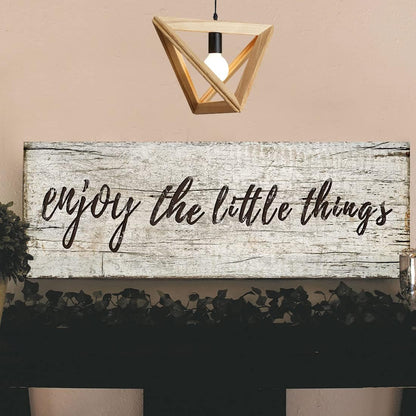 Quotes Wall Decor Enjoy the Little Things Sign Family Wall Signs Canvas Prints Rustic Wooden Wall Art Wood Pictures for Living Room Bedroom Office Home Decor, 6 X 17 Inch Framed