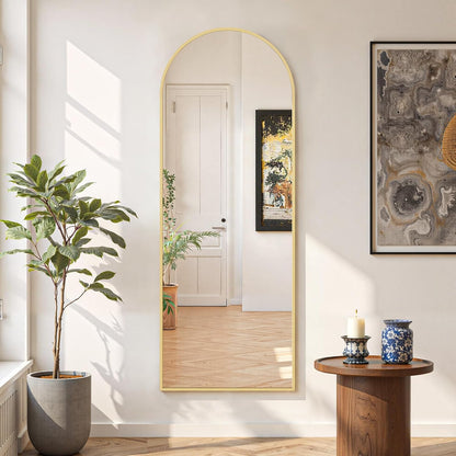 Mirror Full Length 64"x21" Full Body Floor Mirror with Stand, Shatterproof Glass, Aluminum Alloy Frame, Free Standing Wall Mounted or Leaning Arched Mirrors for Bedroom Living Room Entryway