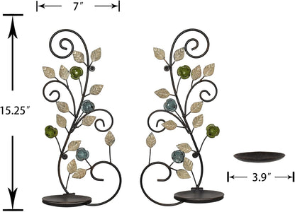 Wall Sconces Candle Holder Set of 2, Antique Multi-Color Leaf Branch Wall Mount Hanging Metal Wall Candle Holder Candle Sconce for Living Room Dining Room…
