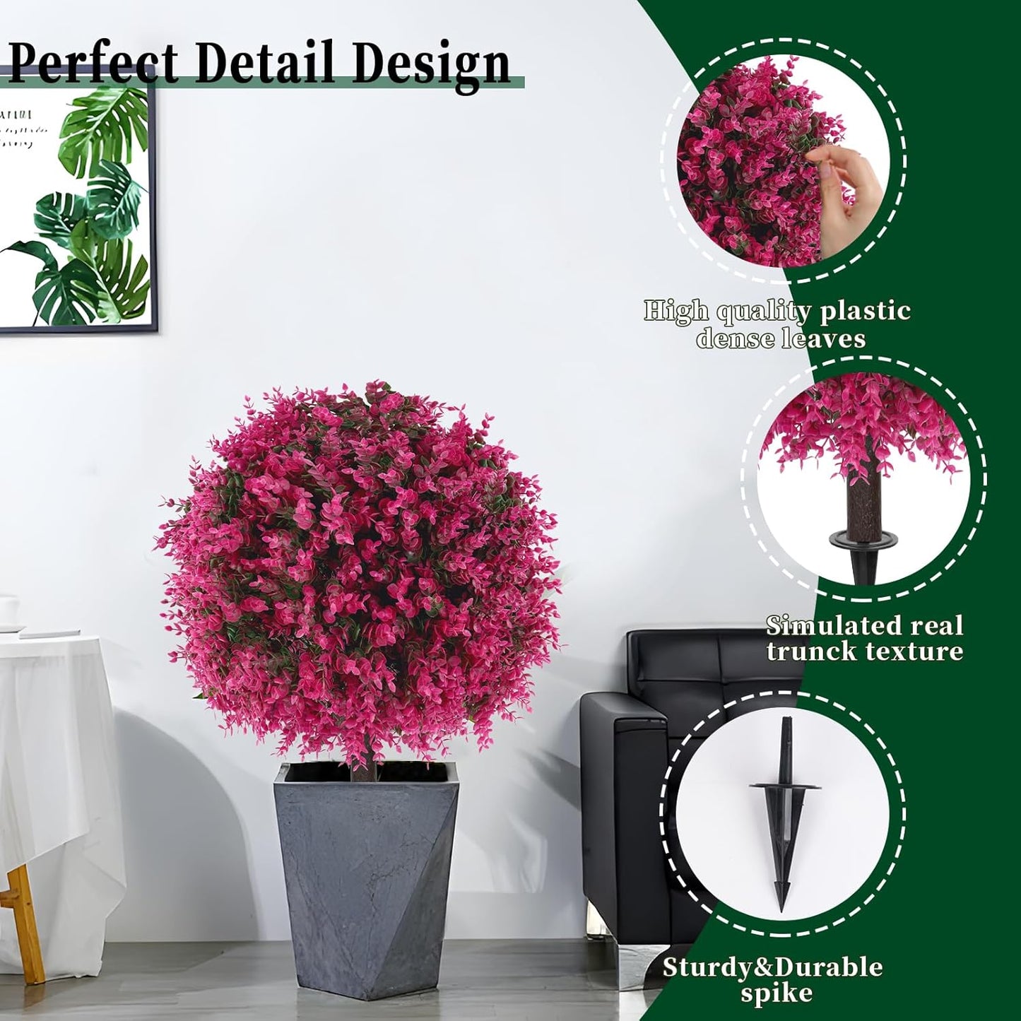 Artificial Lavender Topiary Ball Trees, 2 Set of UV Resistant Fake Evergreen Shrubs Bushes Plants with Ground Spike, Fake Plants for Outdoor Indoor Front Porch Garden