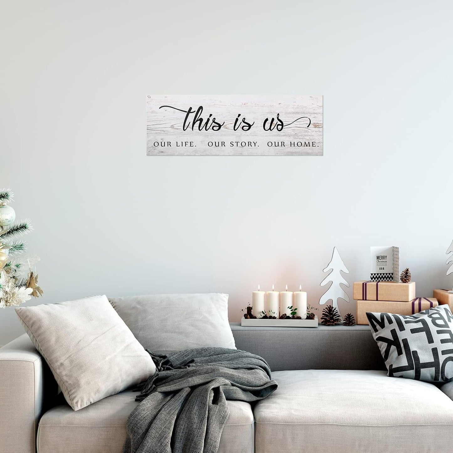 Jetec This Is Us Wall Sign Wooden Family Wall Plaques Inspiration Sign Farmhouse Entryway Rustic Plaques Art with Quotes for Living Room Bedroom Christmas Decorations(Antique White)