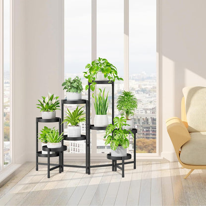 iDavosic.ly Plant Stand Indoor Outdoor, 5 Tier Corner Metal Flower Display Holder Shelf, Folding Tall Orchid Rack for Patio Balcony Porch Garden Living Room House, Black