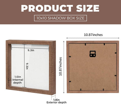 Muzilife 8x8 Shadow Box Picture Frame with Linen Board - Deep Wood & Glass Display Case Ready to Hang Memory Box Baby Sports Memorabilia, Pins, Awards, Medals, Wedding, Tickets and Photos (Black)