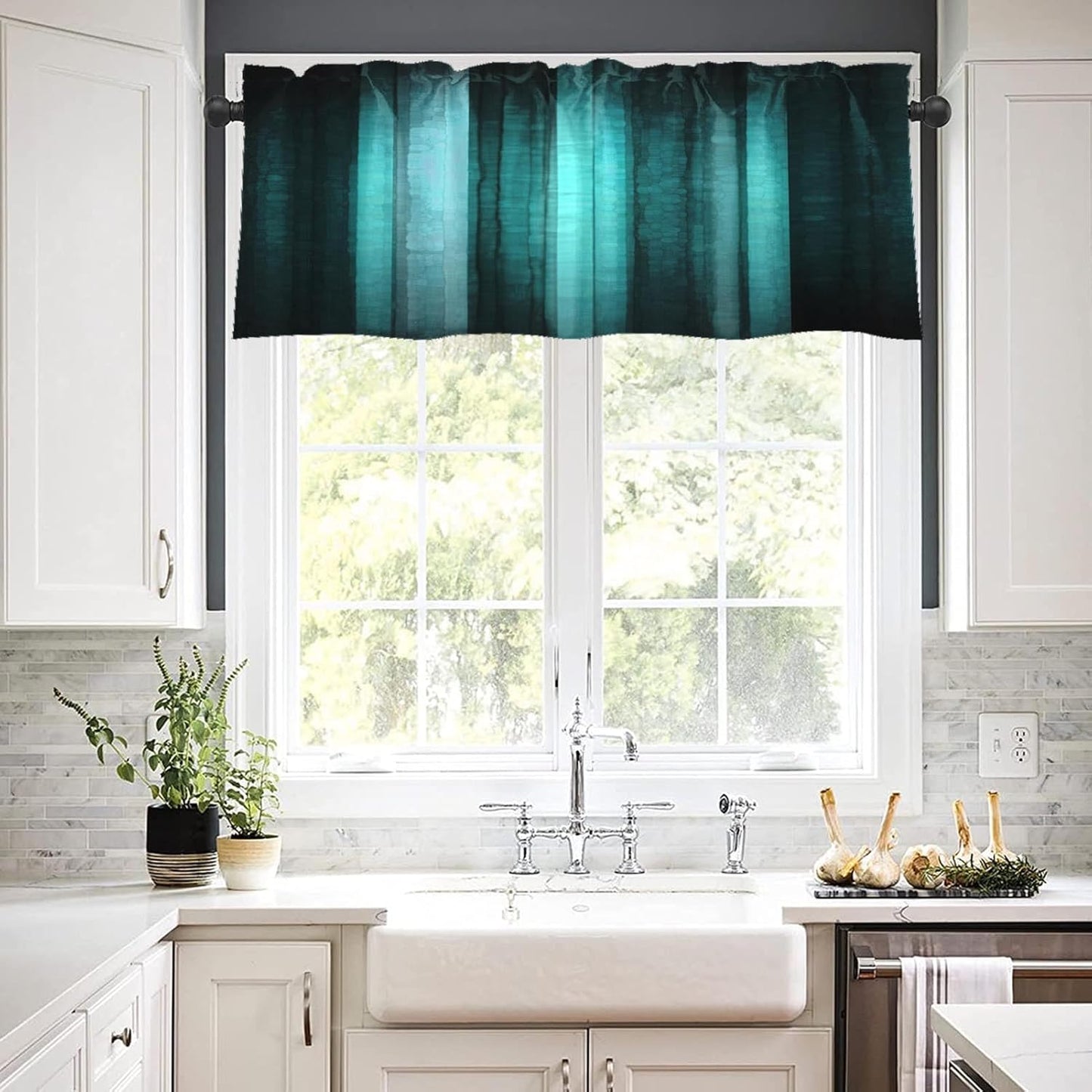Emvency 2 Pack Dark Grey Valances Window Treatments, Gray Striped Abstract Blackout Drapes Adjustable Curtain for Windows Living Room Kitchen Over Sink, 52x18 Inch Rod Pocket Valances