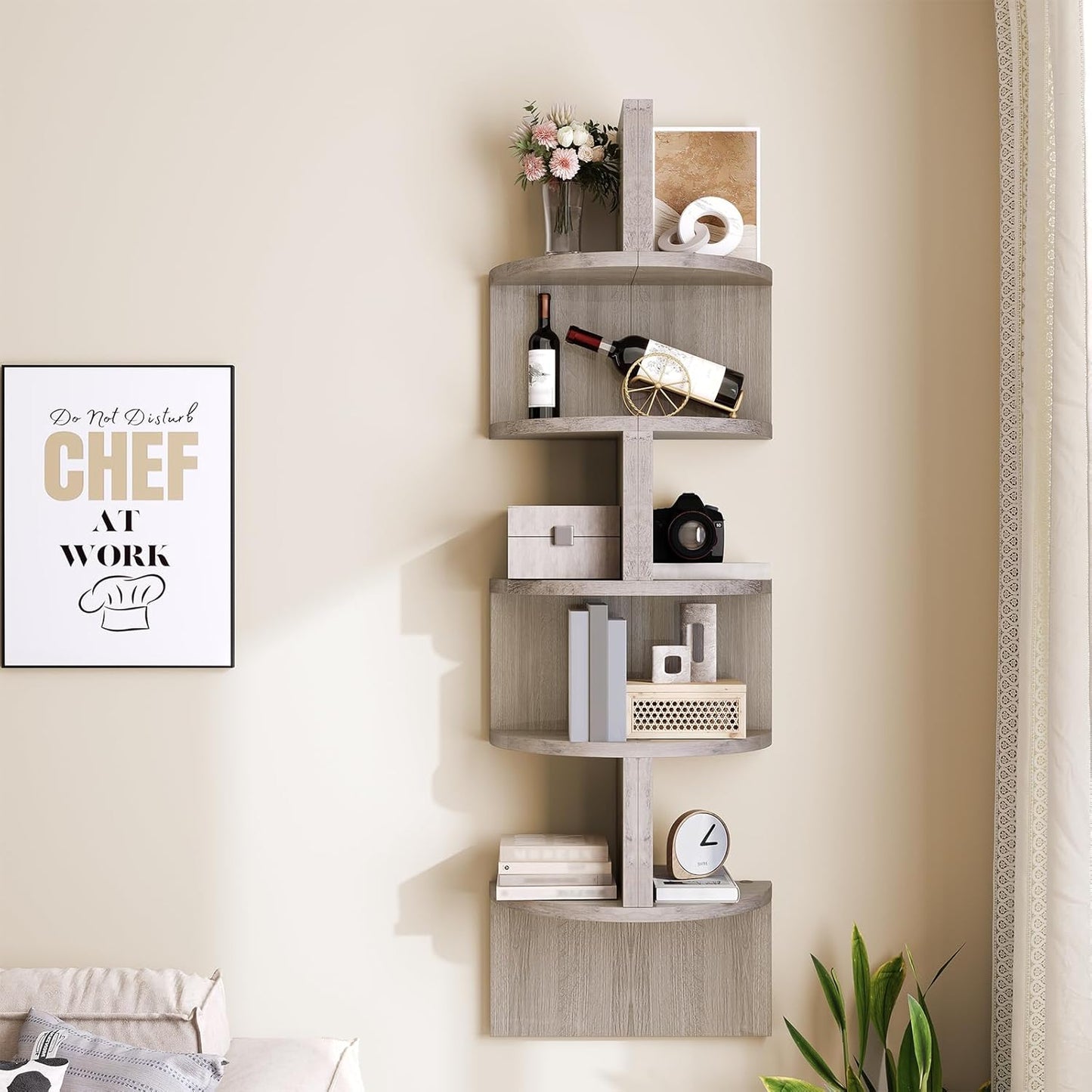 HOOBRO Corner Shelf Wall-Mounted, Set of 2 Floating Corner Shelves for Wall, 4-Tier Corner Bookshelves for Living Room, Bedroom, Bathroom, Home Office, Black BK25BJP201