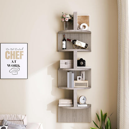HOOBRO Corner Shelf Wall-Mounted, Set of 2 Floating Corner Shelves for Wall, 4-Tier Corner Bookshelves for Living Room, Bedroom, Bathroom, Home Office, Black BK25BJP201
