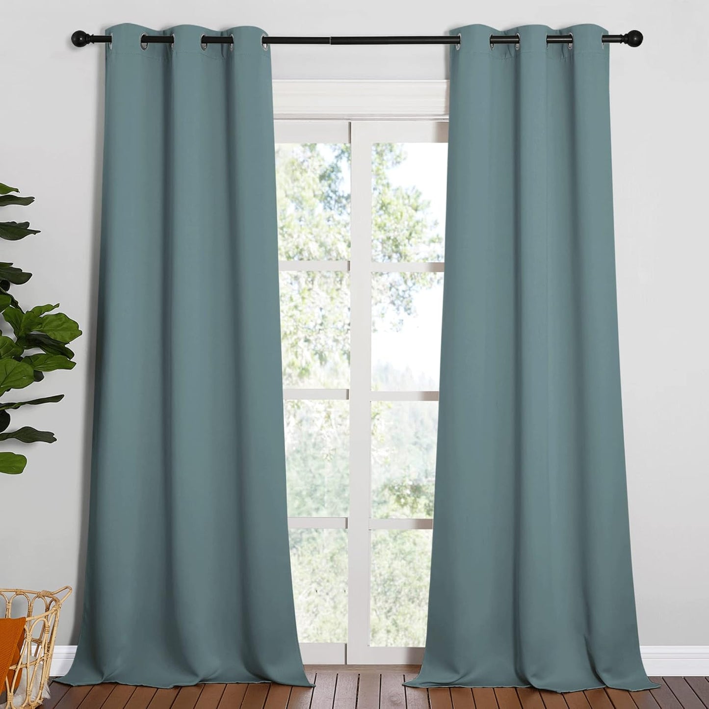 NICETOWN Halloween Pitch Black Solid Thermal Insulated Grommet Blackout Curtains/Drapes for Bedroom Window (2 Panels, 42 inches Wide by 63 inches Long, Black) - Colors C